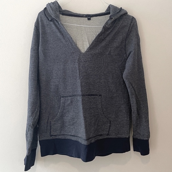 Gap Navy Blue & White Stripe V-Neck Pullover Boho Beach Style Hoodie - Picture 1 of 4